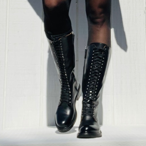 Frye Alice Black Lace Up Combat Boots 8 Tall NWT - Picture 10 of 16